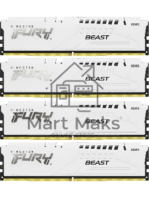 Оперативная память Kingston Fury Beast, DDR5, 64Gb (4x16 Gb), 6000 MHz, CL40, DIMM, радиатор, белый