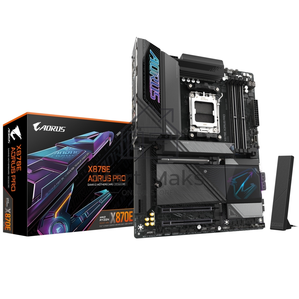 Материнская плата Gigabyte X870E AORUS PRO, AM5, AMD X870E, 4xDDR5, 4xSATA, 4xM.2, 1xPCI-E 5.0 x16, 1xPCI-E 4.0 x4, 1xPCI-E 3.0 x4, 1xHDMI, 1xUSB-C (DP), 1x 2.5Gb LAN, 2xUSB-A 2.0, 4xUSB-A 3.2 Gen 1, 3xUSB-A 3.2 Gen 2, 2xUSB-C 3.2 Gen 2 (USB4), 2x3.5 мм, 