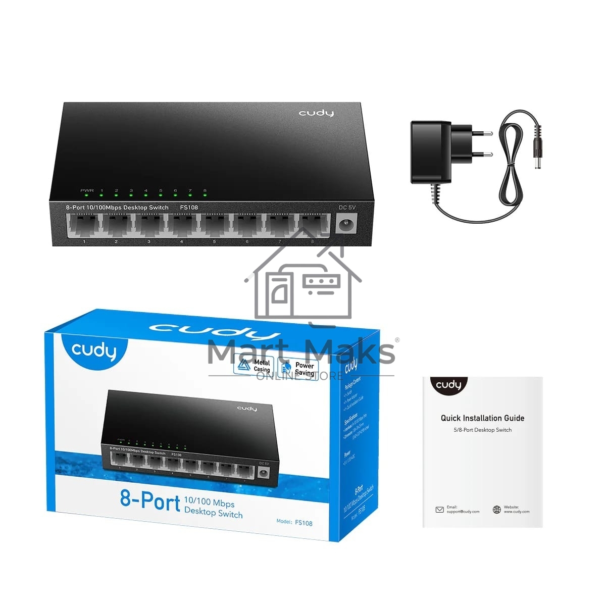 Коммутатор 8-Port 10/100 Mbps Desktop Switch, 8 10/100M RJ45 Ports, Loop Detection, Metal Case, Power Saving, Plug & Play