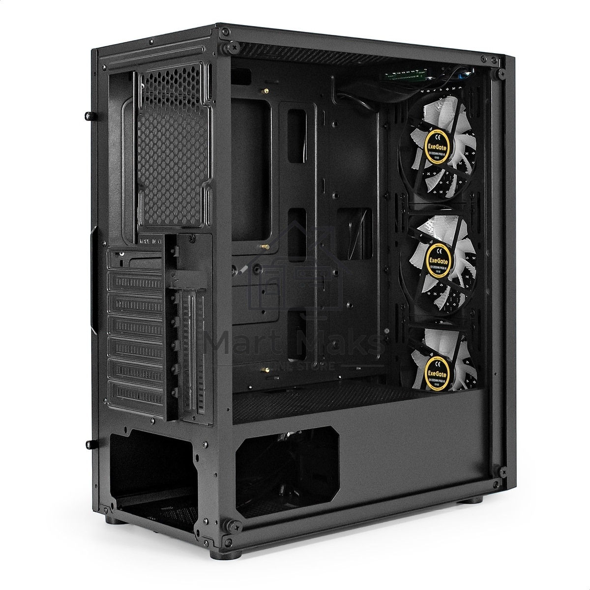 Компьютерный корпус Miditower ExeGate EVO-8227-NPX600 (ATX, БП 600NPX с вент. 12см, 2*USB+1*USB 3.0+HD Audio, черный, 3 вент. RGb, закаленное стекло)