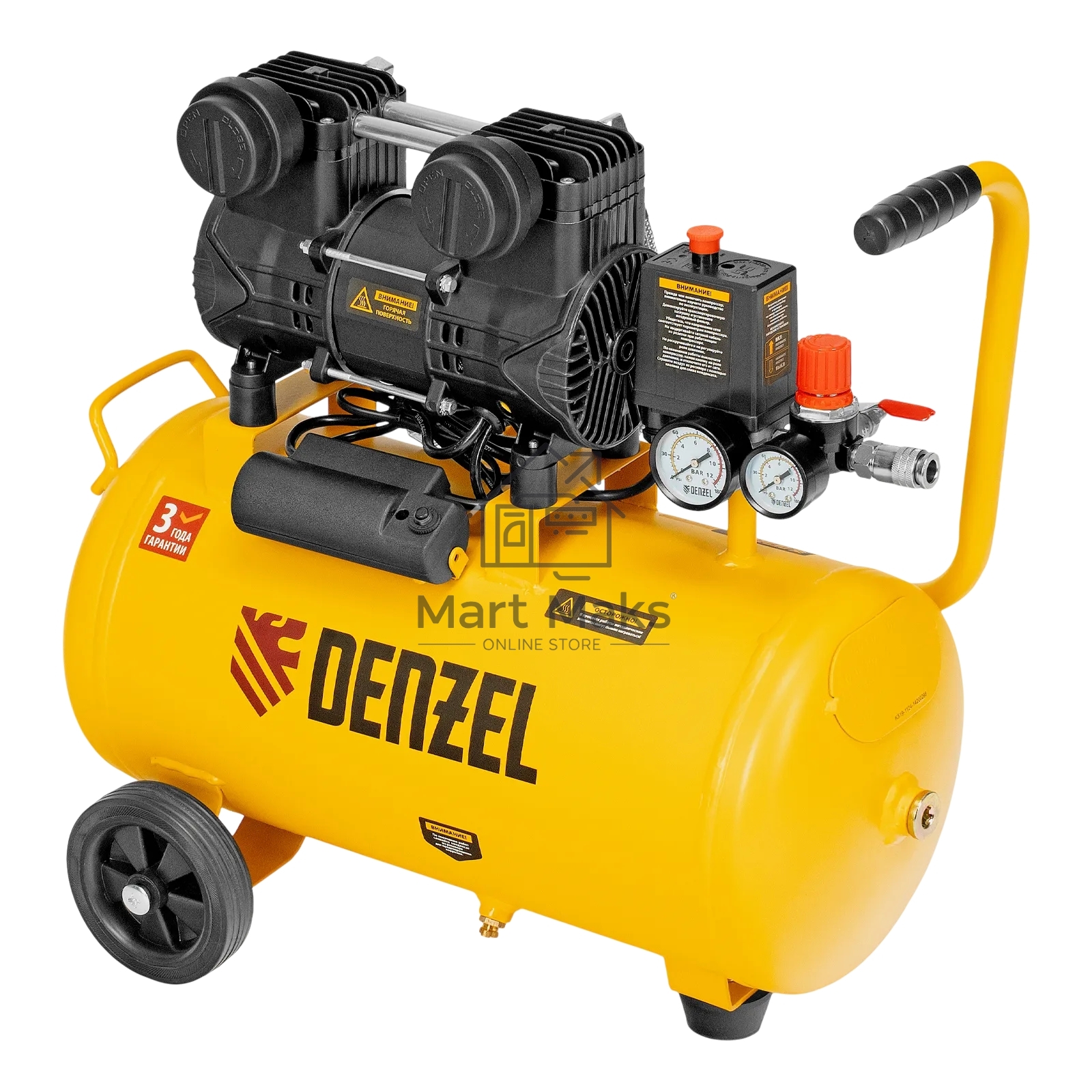 Компрессор безмасл. малошумный Denzel DLP-950/24, 950 Вт, 24 л, 2850 об/мин, 170 л/мин