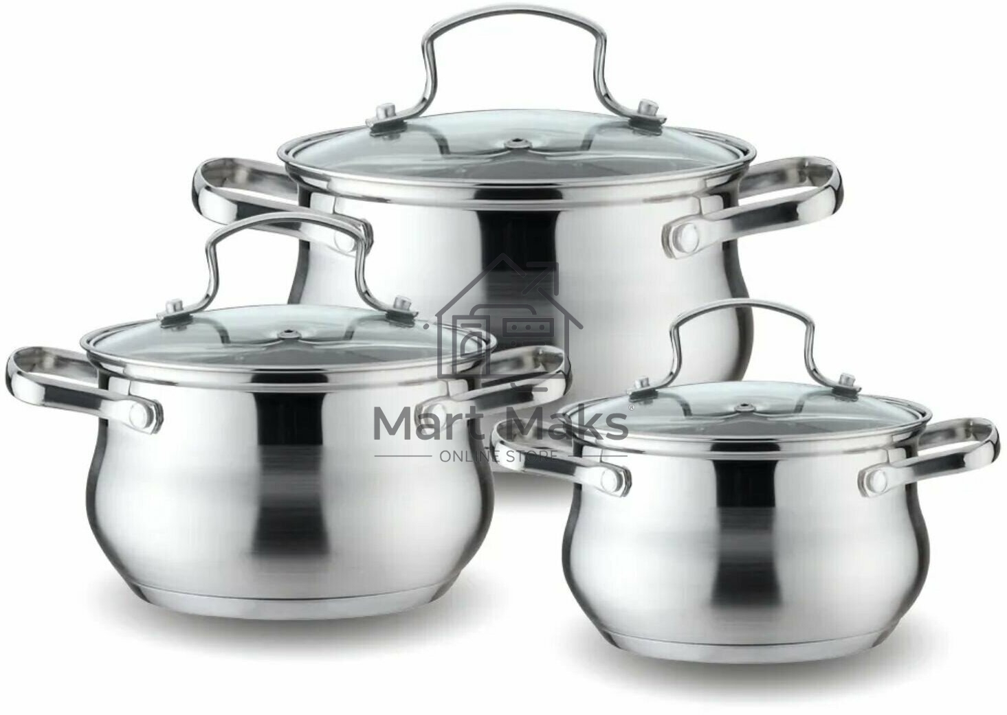 Набор посуды Kelli KL-4209 6 пред. Кастрюля с жаропрочной стекл. крышкой 2.1 л. Кастрюля с жаропрочной стекл. крышкой 3 л. Кастрюля с жаропрочной стекл. крышкой 4 л. Высококачественная нерж. сталь 18/10. 5-ти слойное капсульное дно.