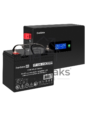 Комплект Источник бесперебойного питания EX295992RUS + батарея 33Aч EX282974RUS 1шт (инвертор, синус, для котла, PF=1, настенный) ExeGate IdealSine SR-600.LCD.2SH <600VA/600W, чистая синусоида, цветной LCD-дисплей, 2*Schuko, крепление настенное, черный> +