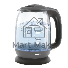 Чайник Centek CT-0034 (серый) Vancouver стекло, 1.8л, 2200 Вт, внутренняя LED подсветка, кнопка