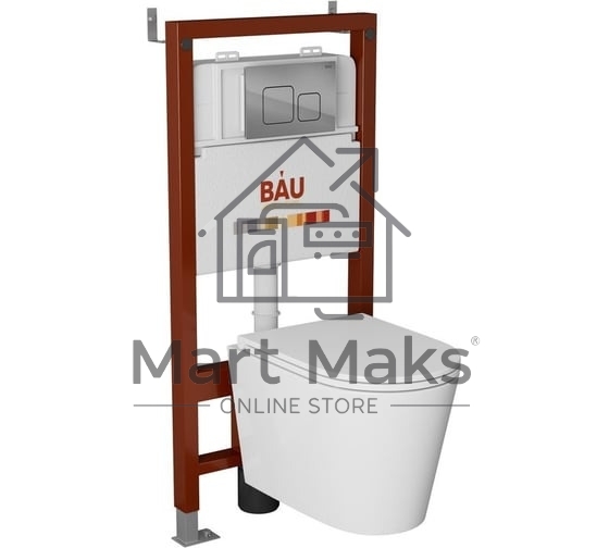 Комплект BAU 6 в 1: инсталляция BAU PRO, унитаз подвесной торнадо Bau Nimb Hurricane-3, сиденье дюропласт микролифт, кнопка смыва BAU Soul, хром