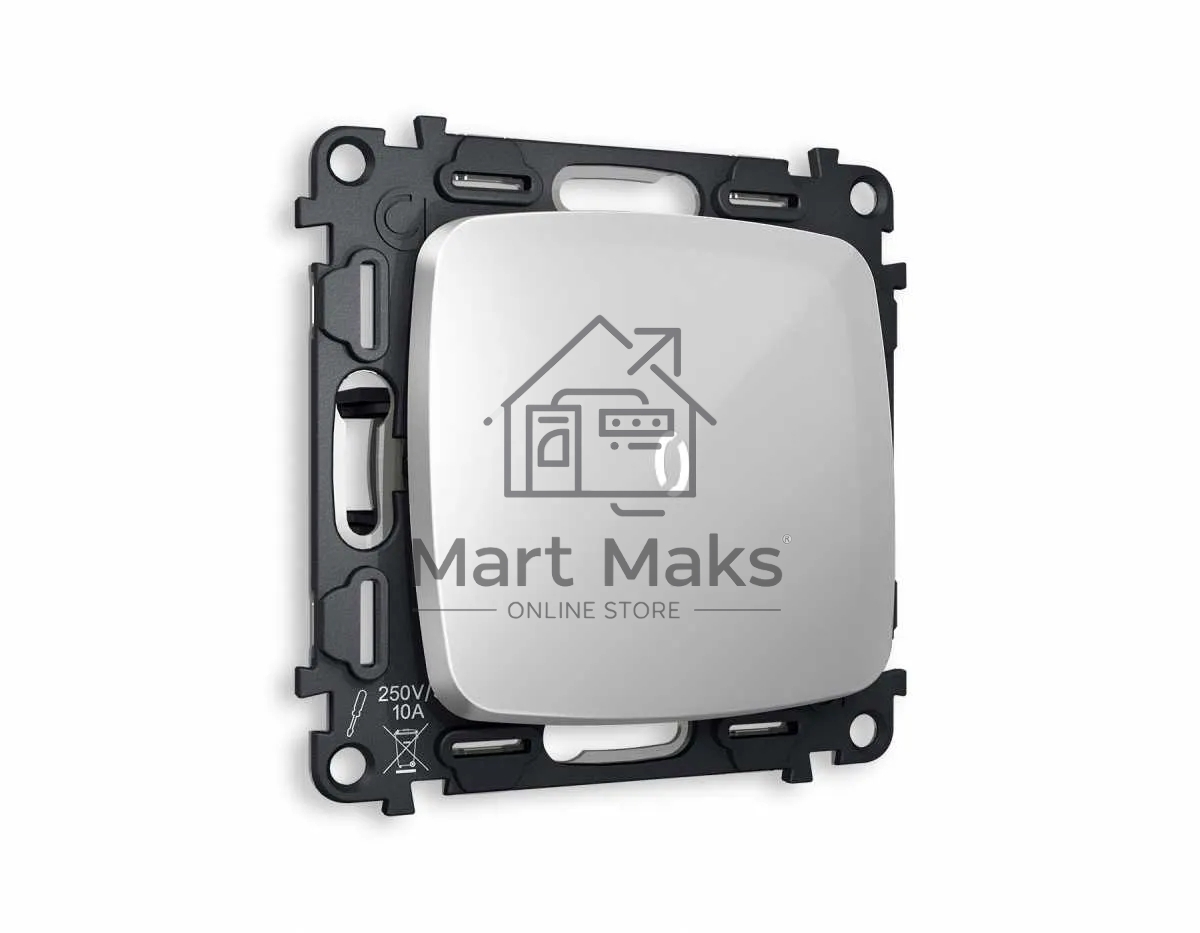 Комплект механизма 1-кл выключателя с подсветкой 5600K OMEGA Серебро глянец QUANT (OP4020, VM101, G14W) MO402015