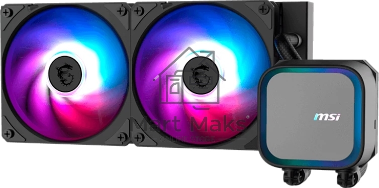 Система жидкостного охлаждения MSI MAG CoreLiquid A13 240, 240 мм, 2x120 мм, 500-2000 об/мин, 31.1 дБ, 4-pin PWM, ARGB, черный