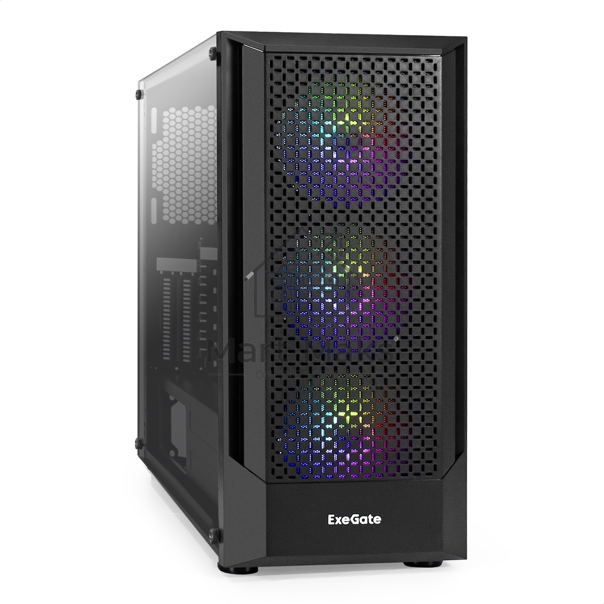 Компьютерный корпус Miditower ExeGate EVO-8227-NPX600 (ATX, БП 600NPX с вент. 12см, 2*USB+1*USB 3.0+HD Audio, черный, 3 вент. RGb, закаленное стекло)