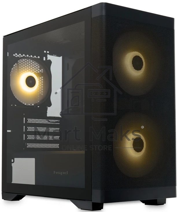 Компьютерный корпус без блока питания HSPD M320, Mesh Mini-tower, черный, slide TG, 0.45 SPCC, 2x140мм ARGb+1x120мм ARGb mATX, mITX 160/340/184мм 2x2.5