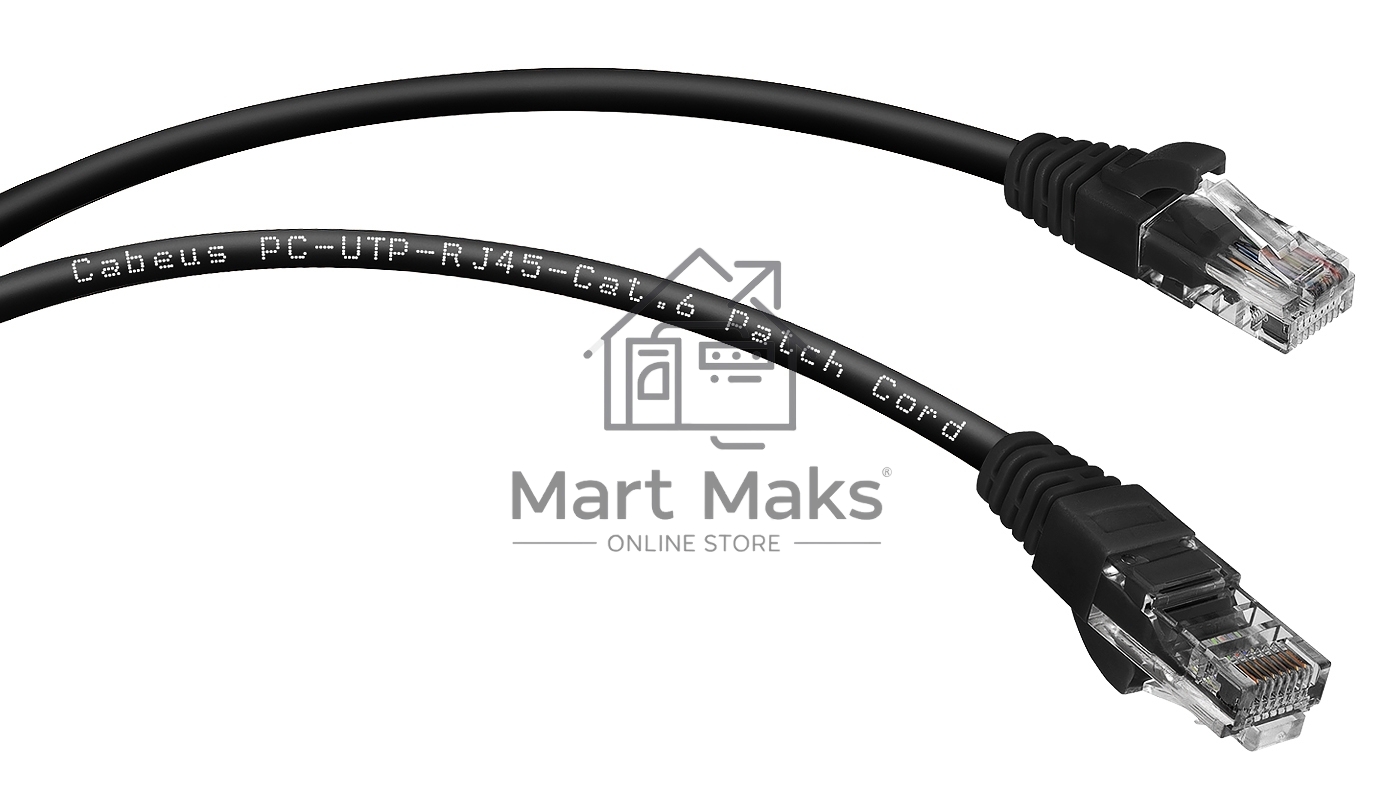 Патч-корд U/UTP 6 кат. 0.5м Cabeus PC-UTP-RJ45-Cat.6-0.5m-BK-LSZH 2xRJ45/8p8c, неэкранированный, черный, LSZH, 0.5м