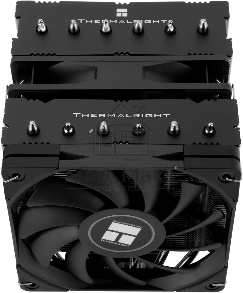 Кулер для процессора Thermalright Royal Knight 120 SE (4-pin PWM, 155мм, Ni/Cu, 6x6мм, 2x120мм, 66.17CFM/59CFM, 25.6dBA/26.1dBA, 1500RPM/1800RPM, S: 1200, 1700, 1851, 115X, AM4, AM5, silver, black)