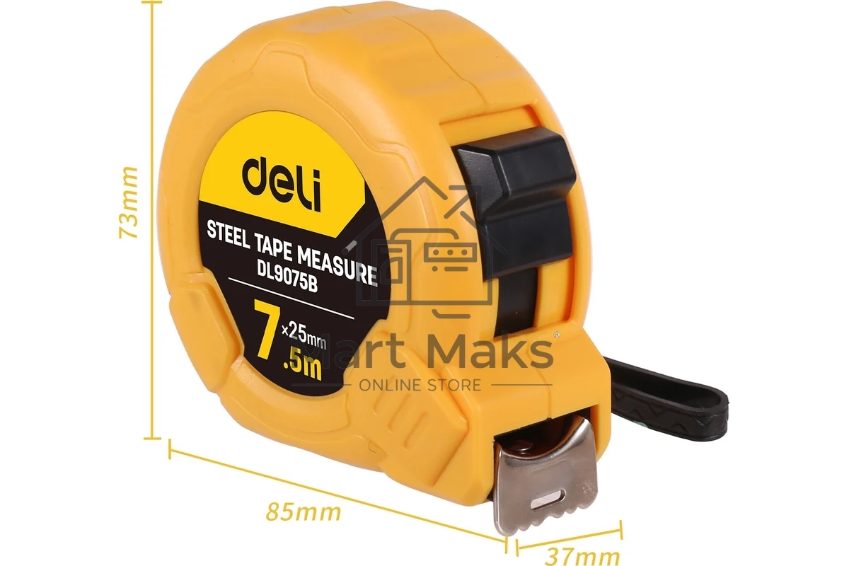 Рулетка Deli DL9075B 7,5м*25мм Метрическая. Корпус ударопрочный.