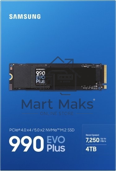 Накопитель SSD Samsung 990 EVO Plus, 4 ТБ, M.2 2280, PCIe 4.0 x4, NVMe 2.0, R/W 7250/6300