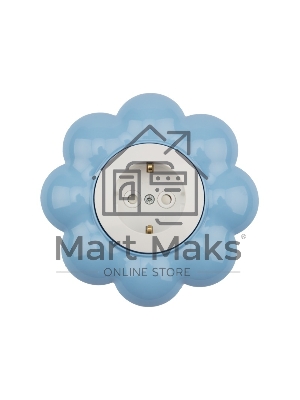 Розетка одноместная KRANZ HAPPY Цветок скрытой установки, с заземлением и защитными шторками, белая/голубая