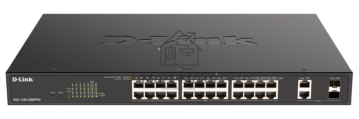 Коммутатор D-Link DGS-1100-26MPPV2/A3A, 24×1 Гбит/с + 2×1 Гбит/с SFP, настраиваемый