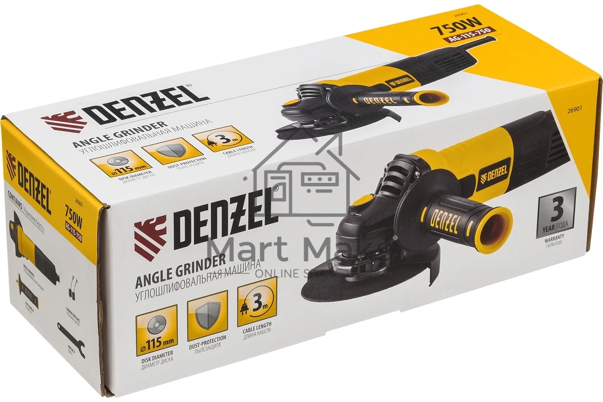 Углошлифовальная машина Denzel AG115-750 750 Вт 115 мм 11000 об/мин 26901
