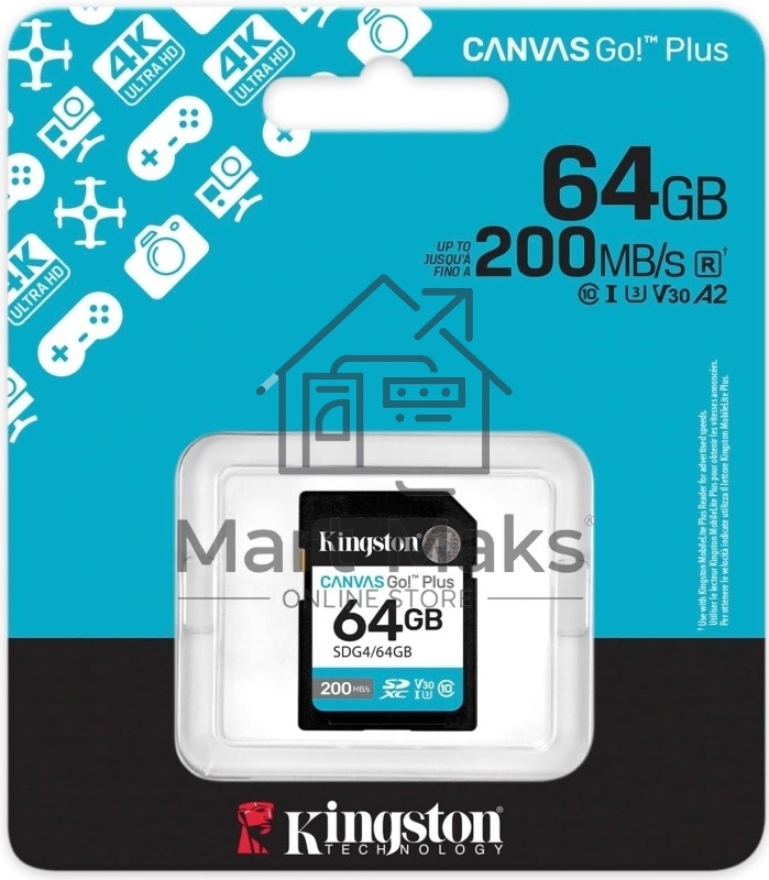 Флеш карта SDXC 64GB Kingston SDG4/64GB Canvas Go! Plus w/o adapter