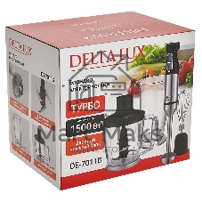 Блендер погружной Delta Lux DE-7011B черный 1500 Вт, ТУРБО, измельчитель, стакан, венчик (8)