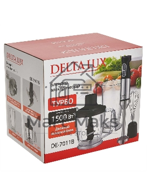 Блендер погружной DELTA LUX DE-7011B черный 1500 Вт, ТУРБО, измельчитель, стакан, венчик (8)