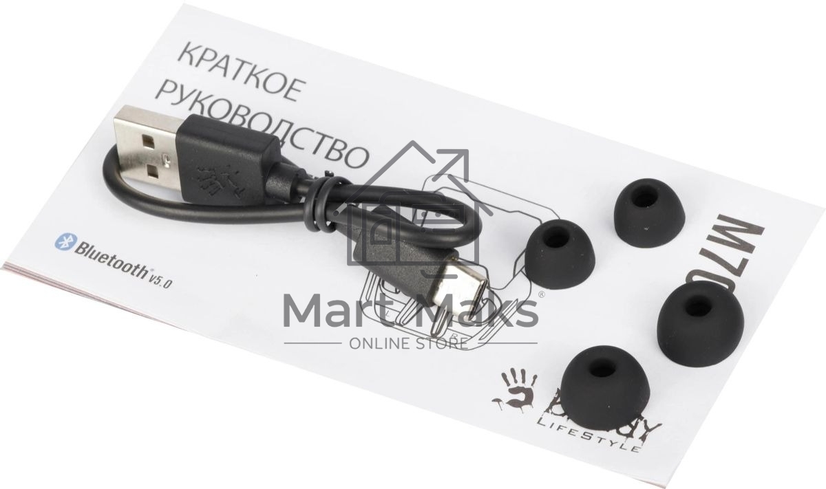 Гарнитура проводная с микрофоном A4Tech Bloody M70 черный/синий вкладыши BT в ушной раковине (M70 BLACK+BLUE)