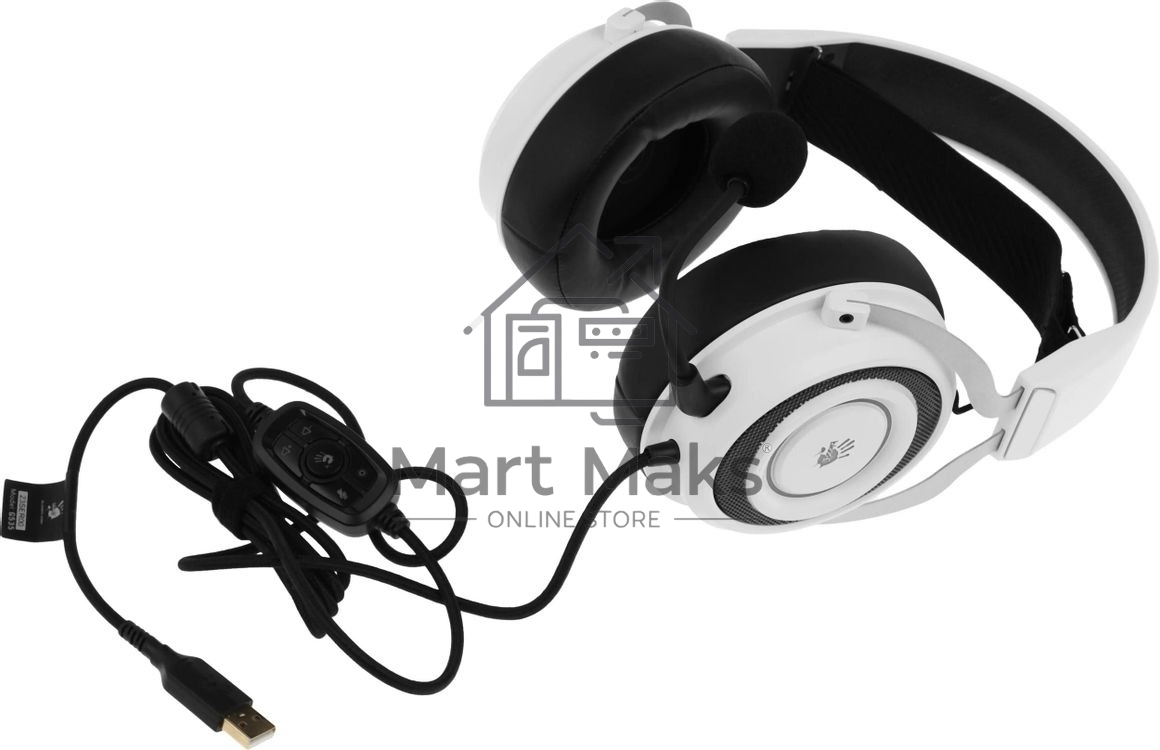 Гарнитура проводная с микрофоном A4Tech Bloody G535 белый/черный 2м мониторные USB оголовье (G535 (BLACK+WHITE) USB)