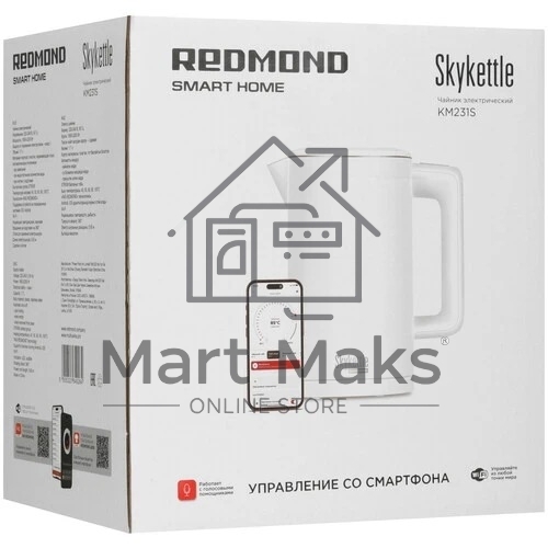 Чайник электрический Redmond SkyKettle KM231S 1.7л, 2200Вт, белый корпус: стекло