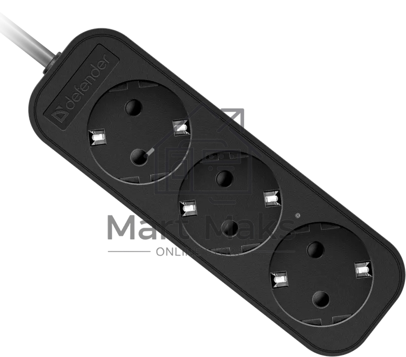 Удлинитель сетевой Defender M318 черный, 1.8 м, EURO, 3 розетки, 2200 Вт