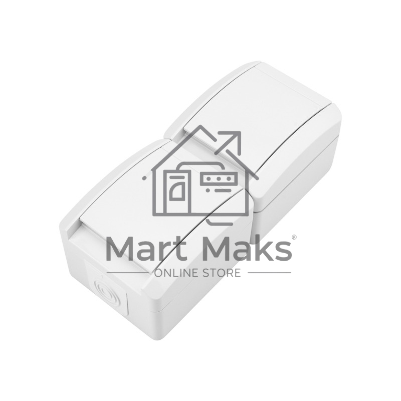 Блок вертикальный 2 розетки (керамика) INDUSTRIAL IP54 с заземлением, о/у, белый KRANZ