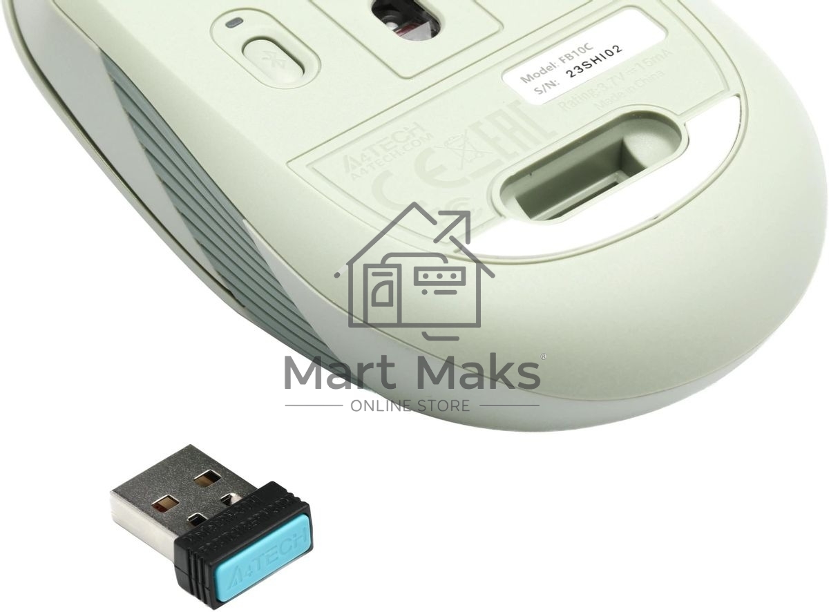 Мышь беспроводная A4Tech Fstyler FB10C зеленый, 2000 dpi, радиоканал, Bluetooth, USB, кнопки - 4