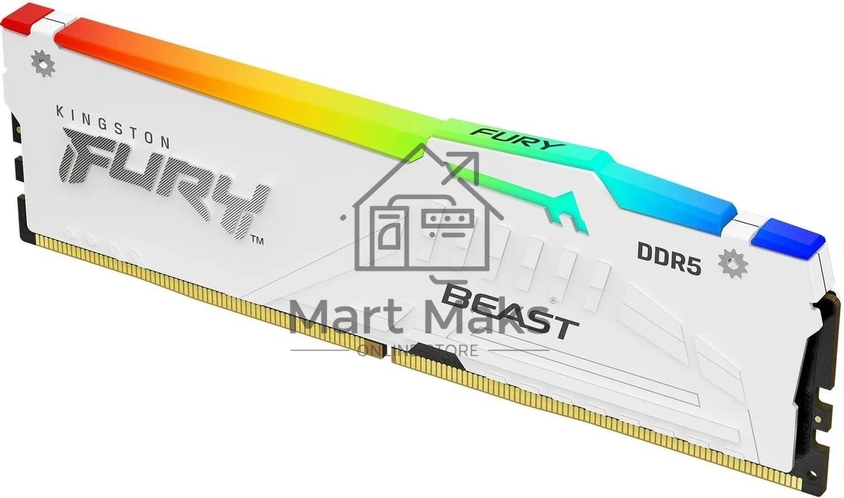 Оперативная память Kingston Fury Beast, DDR5, 16GB (1x16GB), 5200MHz, CL36, DIMM, с радиатором, RGB, белый