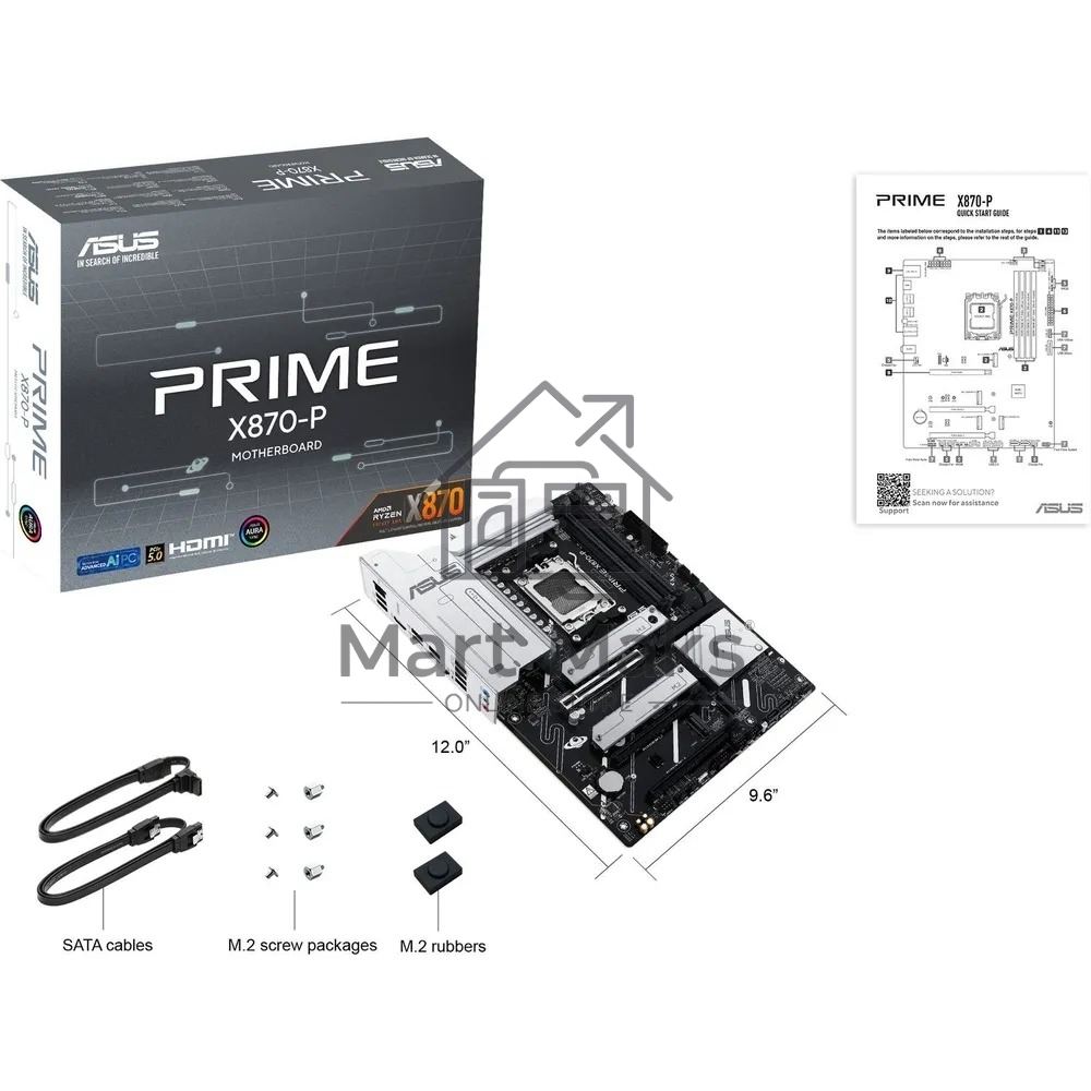 Материнская плата ASUS PRIME X870-P, AM5, AMD X870, 4xDDR5, 2xSATA, 4xM.2, 1xPCI-E 5.0 x16, 1xPCI-E 4.0 x16, 1xPCI-E x1, 1xHDMI, 2xUSB Type-C, 1x2.5Gb LAN, 4xUSB-A 3.2 Gen 1, 1xUSB 3.2 Gen 2, 3x3.5 мм, 7.1, ATX