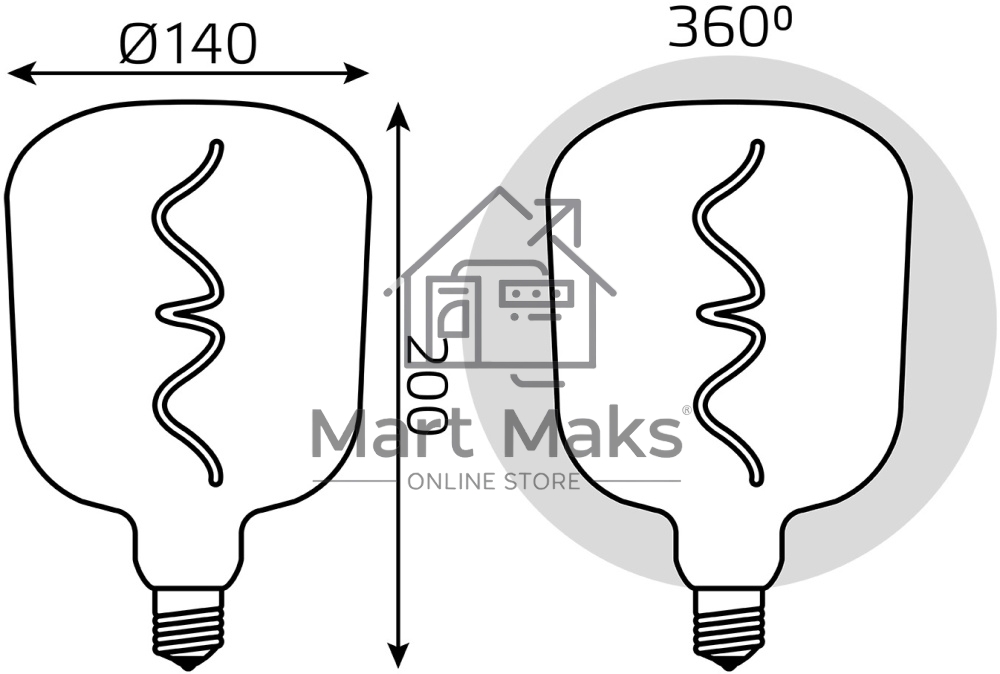 Лампа светодиодная Gauss Filament V140 5W 200lm 1800К Е27 black-clear flexible LED