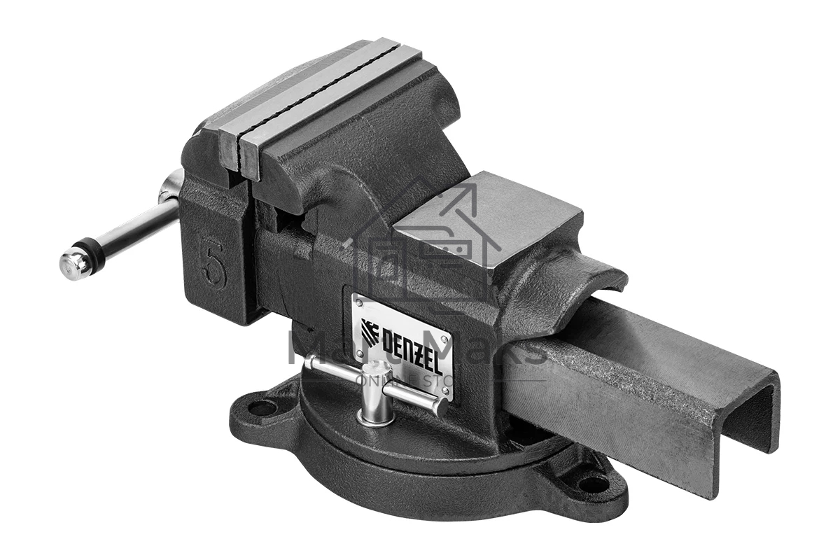 Тиски слесарные Denzel BVH-125, 125 мм, поворотные, стальная направляющая, с наковальней