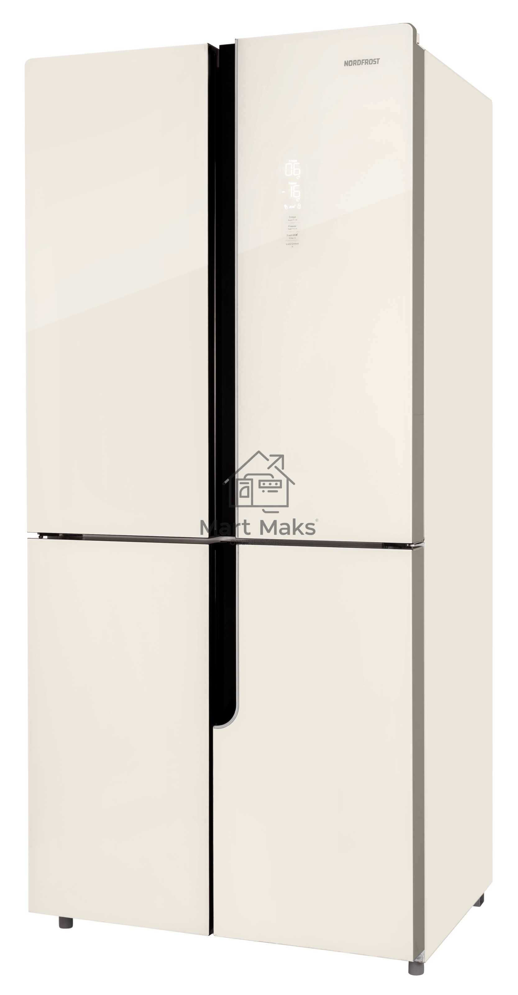 Холодильник Nordfrost RFQ 510 NFGI inverter бежевое стекло трехкамерный 286/141л морозилка снизу, Side-by-Side
