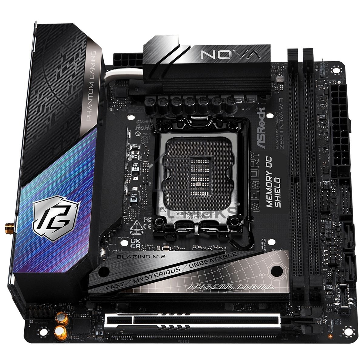 Материнская плата ASRock Z890I Nova WiFi, LGA 1851, Intel Z890, 2xDDR5, 2xSATA, 3xM.2, 1xPCIe 5.0 x16, 2xThunderbolt 4 Type-C, 6xUSB 3.2 Gen2, 2xUSB 3.2 Gen1, 2xUSB 2.0, 1xRJ-45, 1x5Gb LAN, 7.1, Mini-ITX