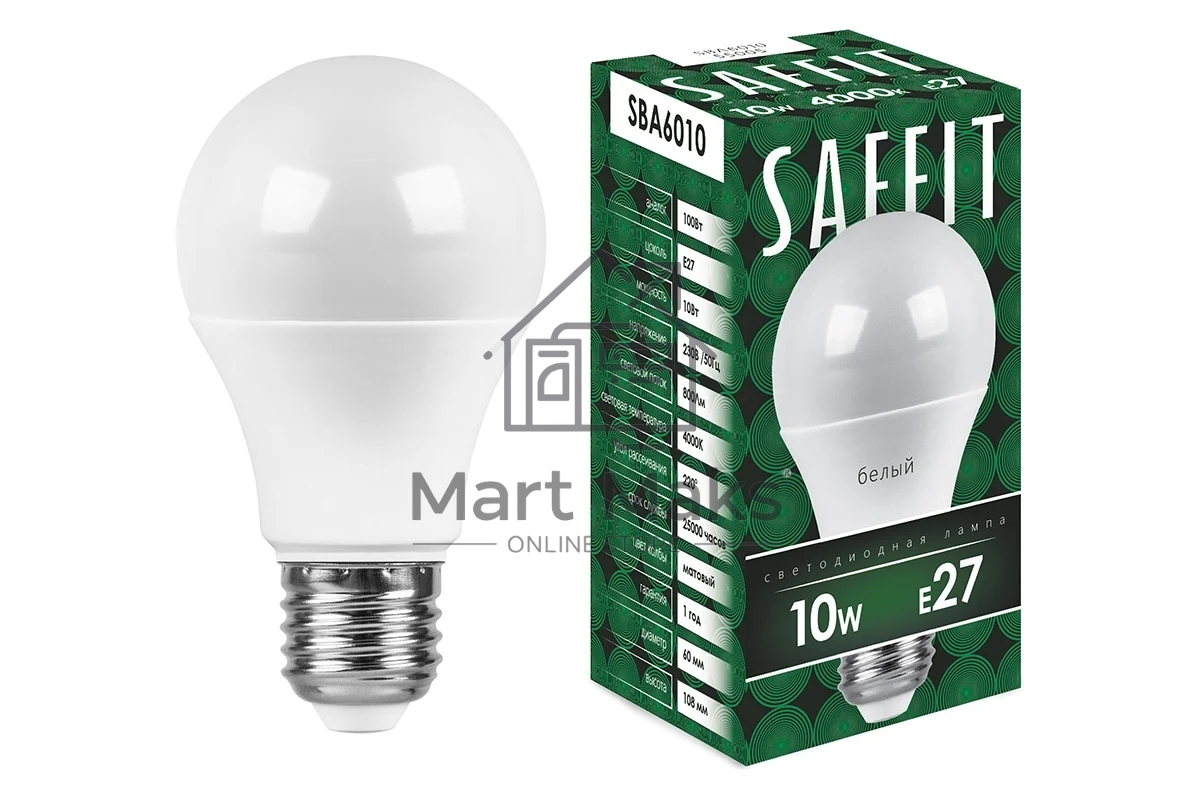 Лампа светодиодная SAFFIT SBA6010 (55005) 10 вт Е27 белый