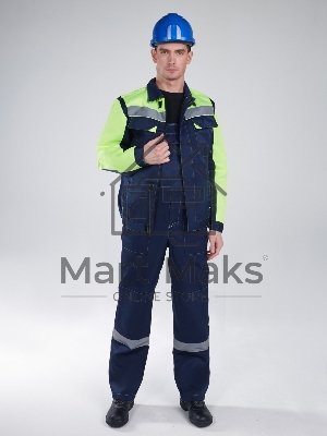 Костюм Сфера NEW (ткань Смесовая,210) полукомбинезон, темно-синий/лимонный, 56-58/ 170-176