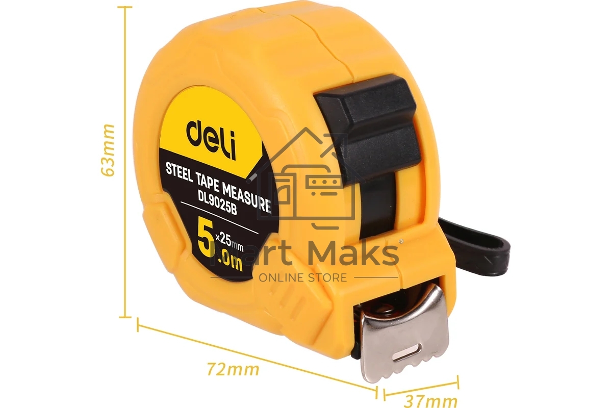 Рулетка Deli DL9025B 5м*25мм Метрическая. Корпус ударопрочный.