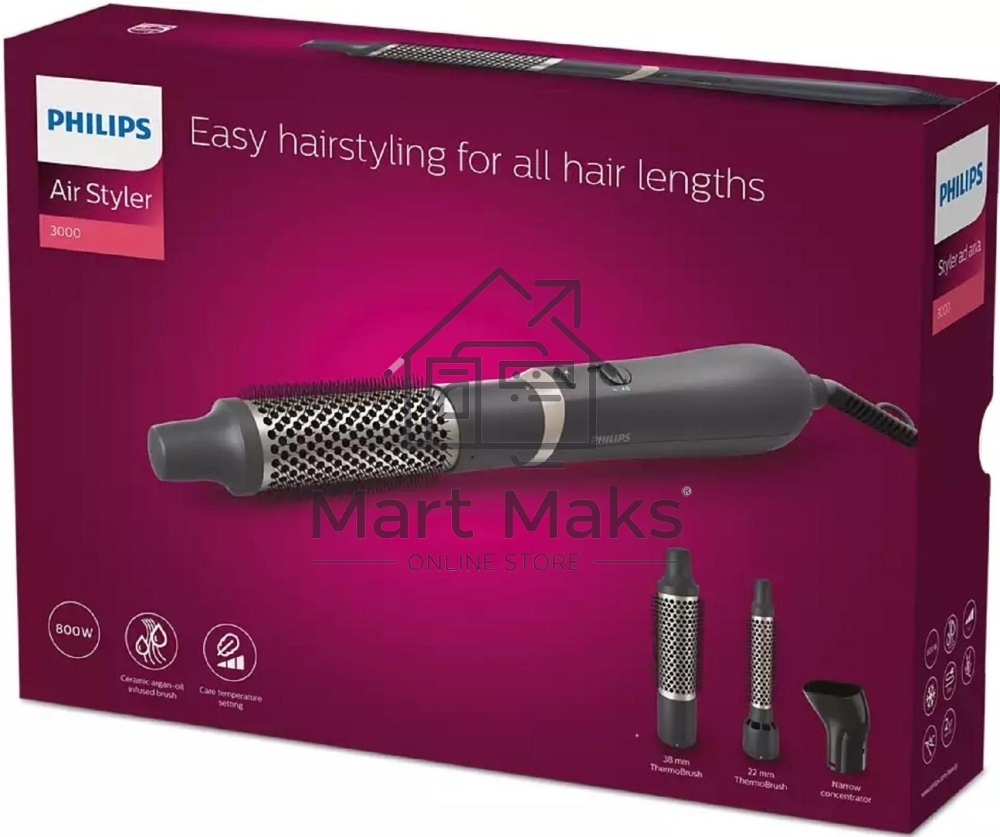 Фен-щетка Philips BHA301/00 800Вт черный