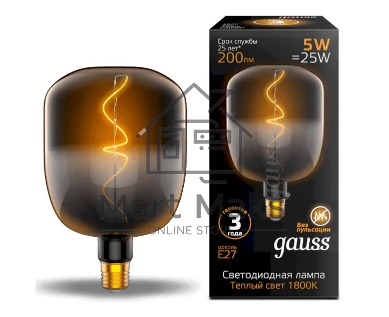 Лампа светодиодная Gauss Filament V140 5W 200lm 1800К Е27 black-clear flexible LED