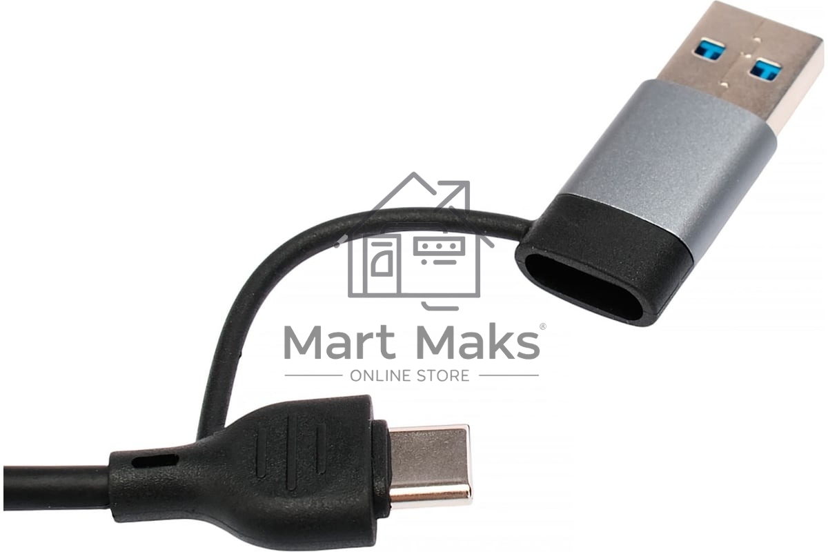 Кард-ридер Type-C/USB-A (3.1) Gembird 5в1: 2xUSB 2.0, USB3.1, SD/TF, кабель 10 см, алюминий