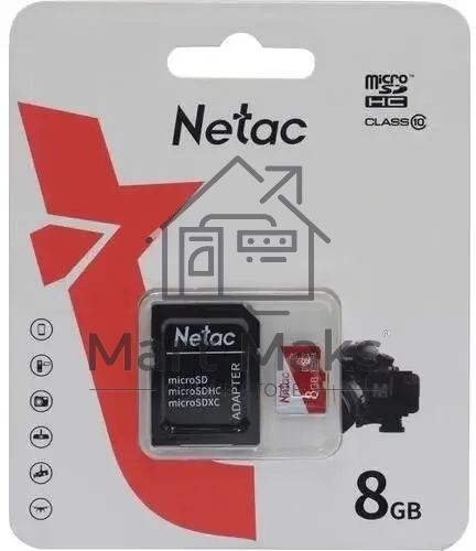 Карта памяти Netac P500 ECO MicroSDHC 8GB C10 NT02P500ECO-008G-R , с адаптером
