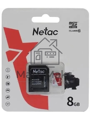 Флеш карта Netac P500 ECO MicroSDHC 8Gb C10 NT02P500ECO-008G-R, с адаптером