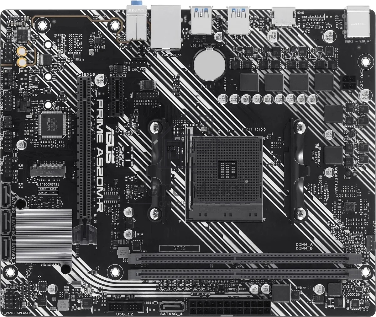 Материнская плата ASUS PRIME A520M-R, AM4, AMD A520, 2xDDR4, 4xSATA, 1xM.2, 1xPCIe 3.0 x16, 1xPCIe x1, 1xHDMI, 1x 1Gb LAN, 2xUSB-A 2.0, 4xUSB-A 3.2 Gen 1, 3x3.5 мм, 7.1, mATX