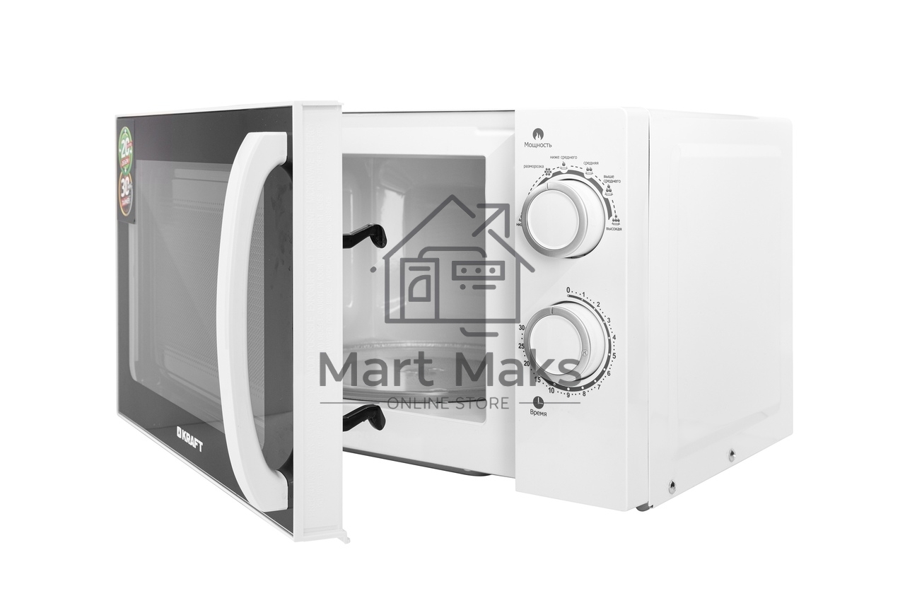 Микроволновая печь Kraft KF20MW7W-102M белый, 20 л, 700 Вт, переключатели - поворотный механизм