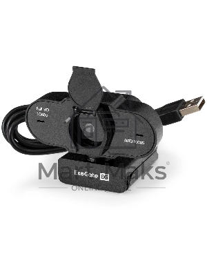 Веб-камера ExeGate BlackView C931 Full HD AF (2Мп, 1920х1080, 1080P, 30fps, автоматический фокус, защитная шторка, 4-линзовый объектив, микрофон с шумоподавлением, универсальное крепление, отверстие под штатив, USB, кабель 1,5 м, Windows 7/8/10/11, Mac OS