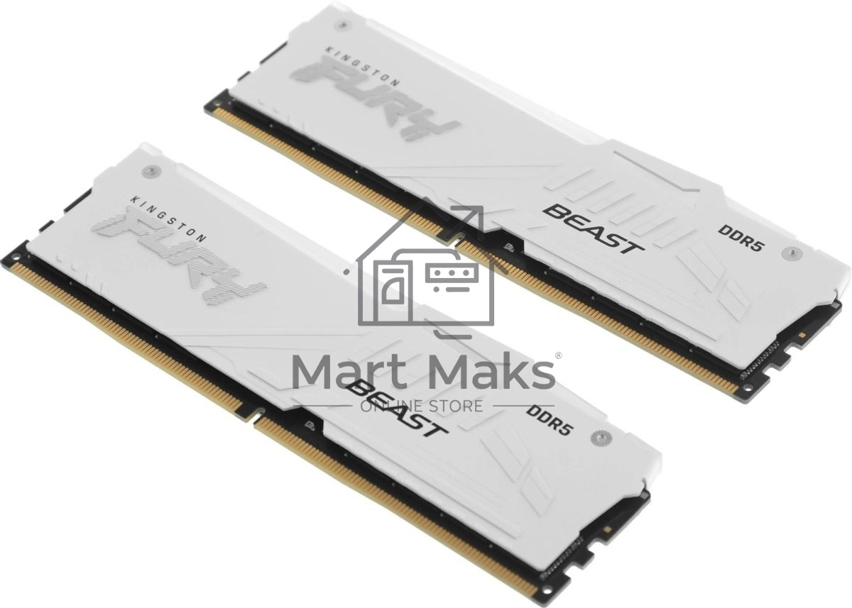Оперативная память Kingston FURY Beast White RGB, DDR5, 64GB (2x32 GB), 6000 MHz, CL30, радиатор, RGB, белый