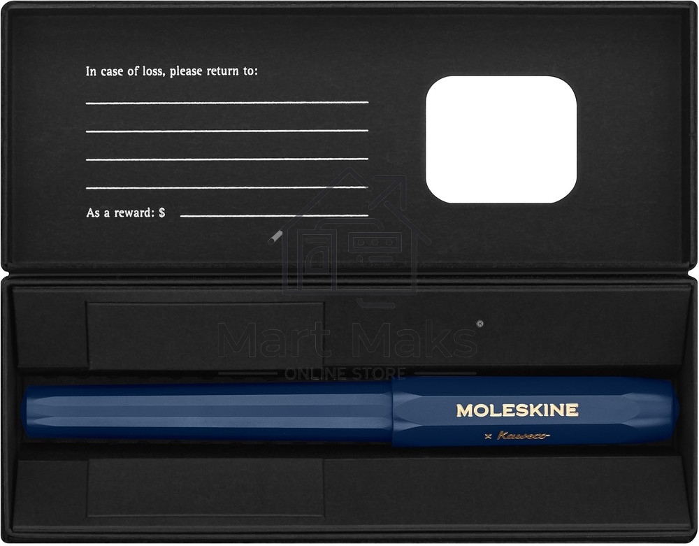 Ручка перьевая Moleskine Kaweco (KAWFOUNTPENMBLUE) синий M сталь нержавеющая/позолота, синие чернила, подарочная коробка