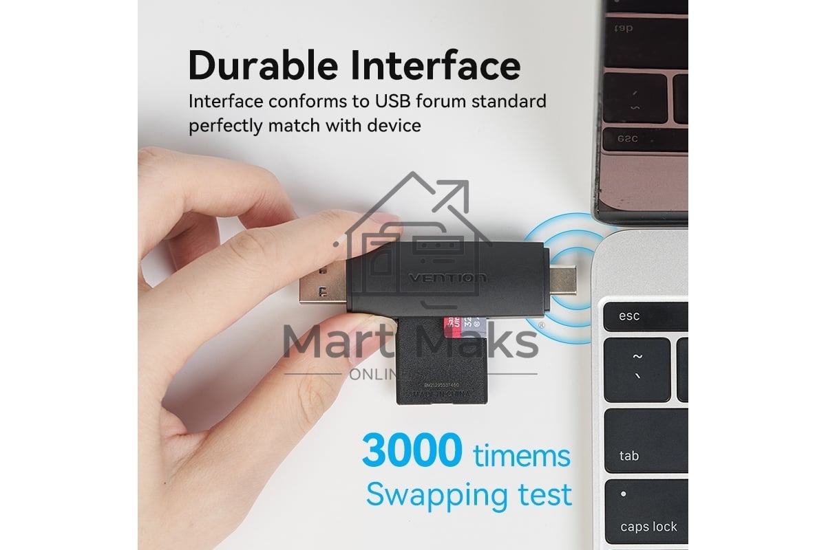 Кард-ридер Vention CLKB0/черный/SD,SDHC,SDXC,TF,micro-SD,micro-SDXC,miсro-SDHC/USB 3.0/Type C/OTG/пластик