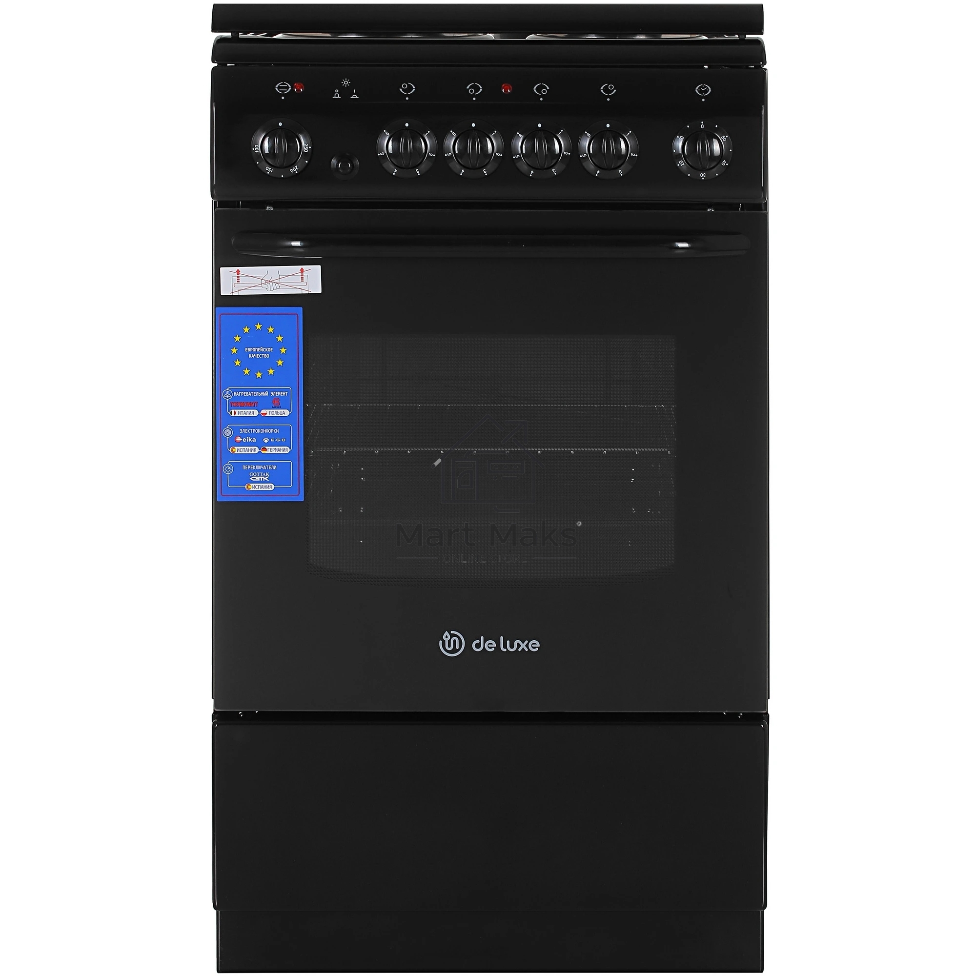 Плита электрическая De Luxe 506004.03Э (кр) 001 черный, конфорок 4 шт, духовка 60 л, 50 см x 85 см x 60 см